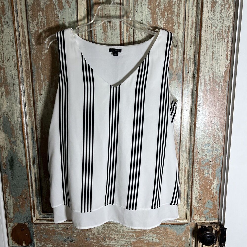 Black & White Vertical Striped Ann Taylor Small Sleeveless Double Layered Blouse